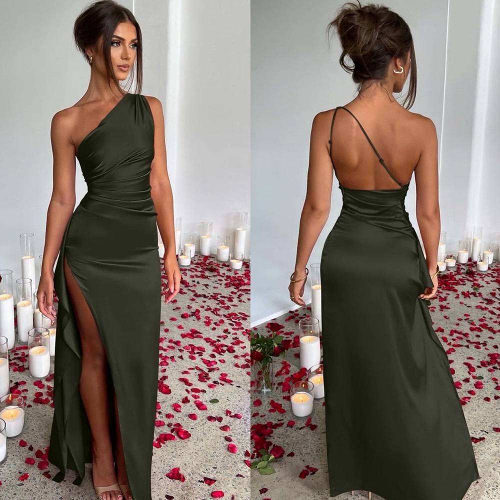 Elegant & Sophisticated Olive Green One-Shoulder Dress NEW ♥️